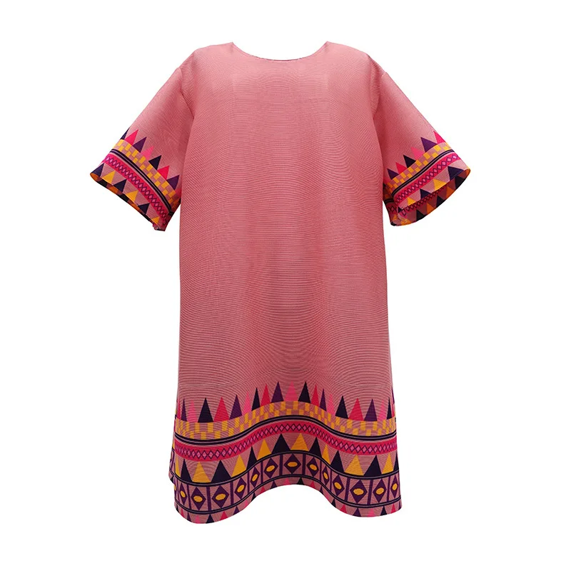

TVVOVVIN Casual All-match Pleated Dress Women's 2020 Summer New O-neck Loose Slim Print Simple Knee-length Dress TGW3