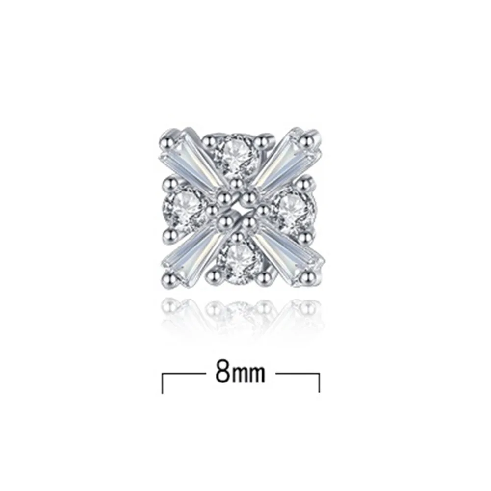 

925 Sterling Silver Stud Earrings High Quality Woman Fashion Jewelry Simple Square Super Flash Crystal Zircon Earrings