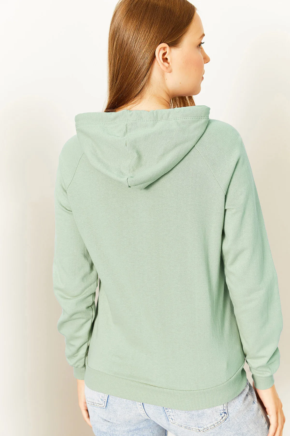

Women's Mint Green Sweatshirts Cotton Round Neck Hooded Cotton Latest Fashion Quality Material Protecting From Cold