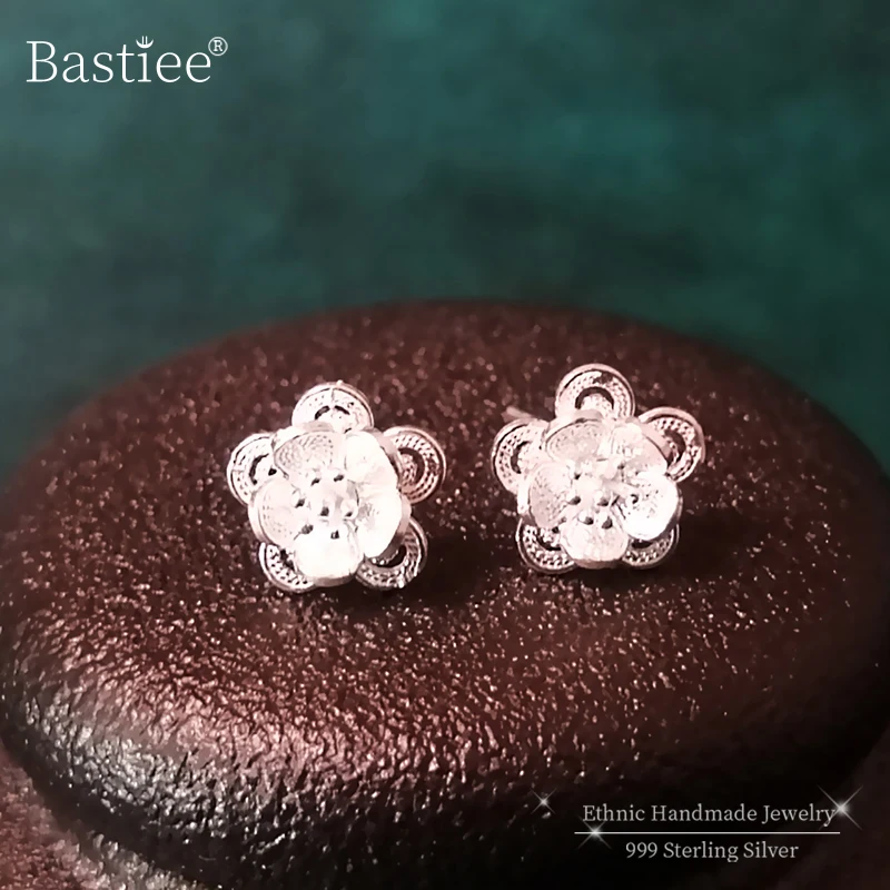 Серьги-гвоздики в виде цветка из стерлингового серебра 999 пробы для женщин