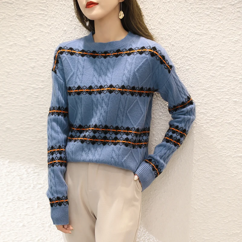 adishree 2020 woman winter 100% Cashmere sweaters autumn knitted Pullovers High Quality Warm Female thickening O-neck Patchwork