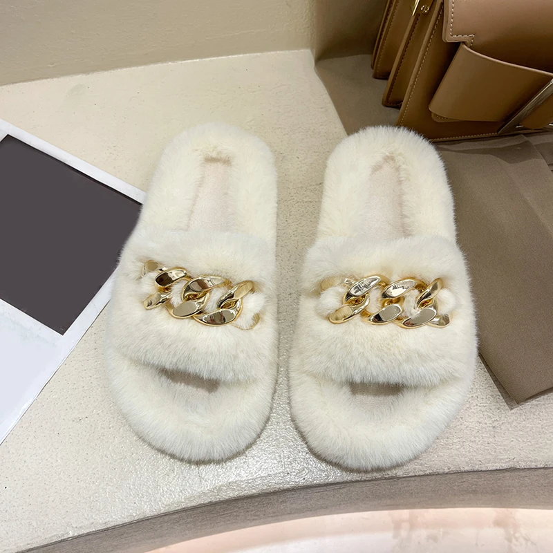 

2021 New Furry Slippers Slippers For Home Casual Thick-Soled Flat-Bottomed Warm Plush Women'S Slippers Women Shoes
