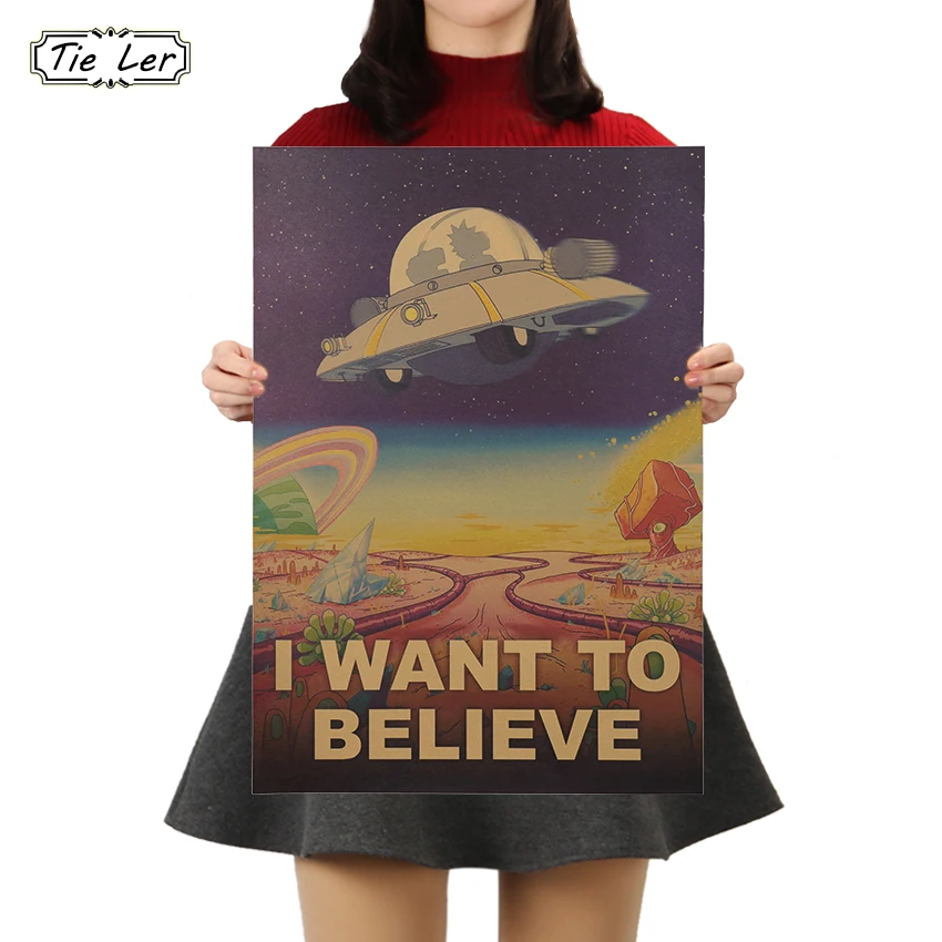TIE LER винтажный мультфильм Космос плакат I Want To Believe Плакат Бар домашний декор