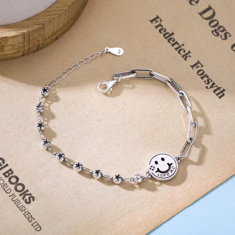 BONLAVIE корейский стиль соединенная цепь улыбка лицо браслет женский S925 серебро