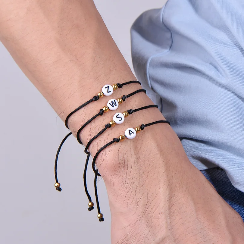 

26 Letter Fashion Bracelet Simple Acrylic Beads Adjustable Men&Women Rope Chain Casual Couple Valentine Day Gift Jewelry