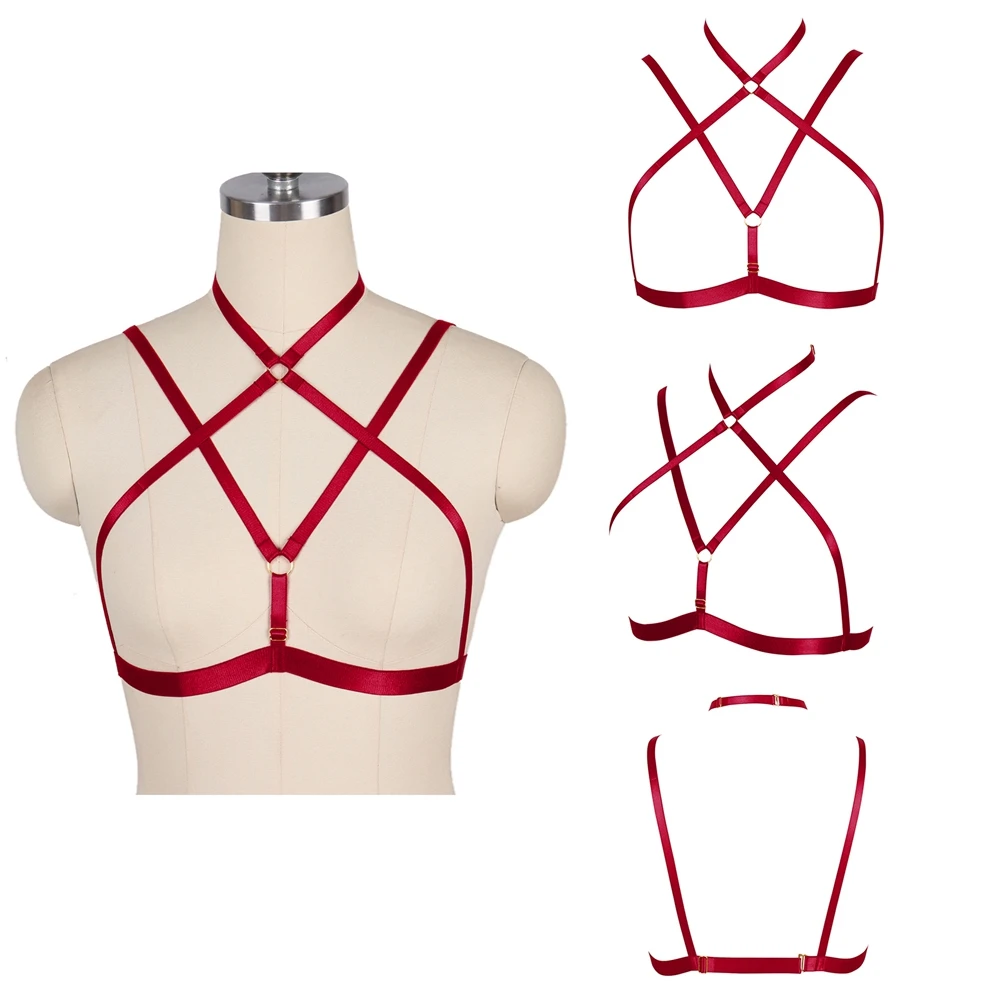 

Bondage Body Crop Tops Hollow Bra Fetish Lingerie Harness for Women Adjust Punk Goth Strap Cage Festival Rave Costume Garters