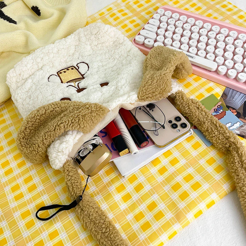 Плюшевая Сумка-Кроссбоди для женщин Мягкая Повседневная Сумка-тоут с рисунком