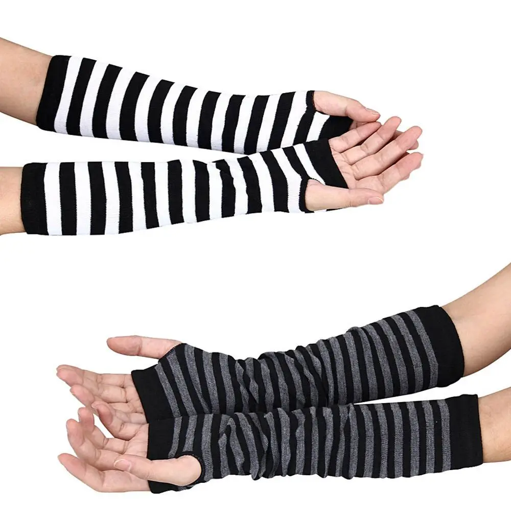 1 paar Mode Winter Arm Wärmer Frauen Warme Handschuhe Finger Schwarz & grau Schwarz & Weiß Gestrickte Lange Handschuhe Baumwolle länge: 35 cm