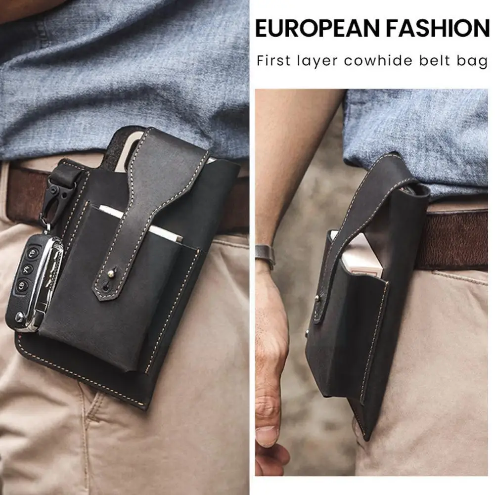

Retro Mens Outdoor Tactical Belt Bag Genuine Leather Cell Phone Holster Waist Bag Belt Loop For Sports 4 Color E4z5