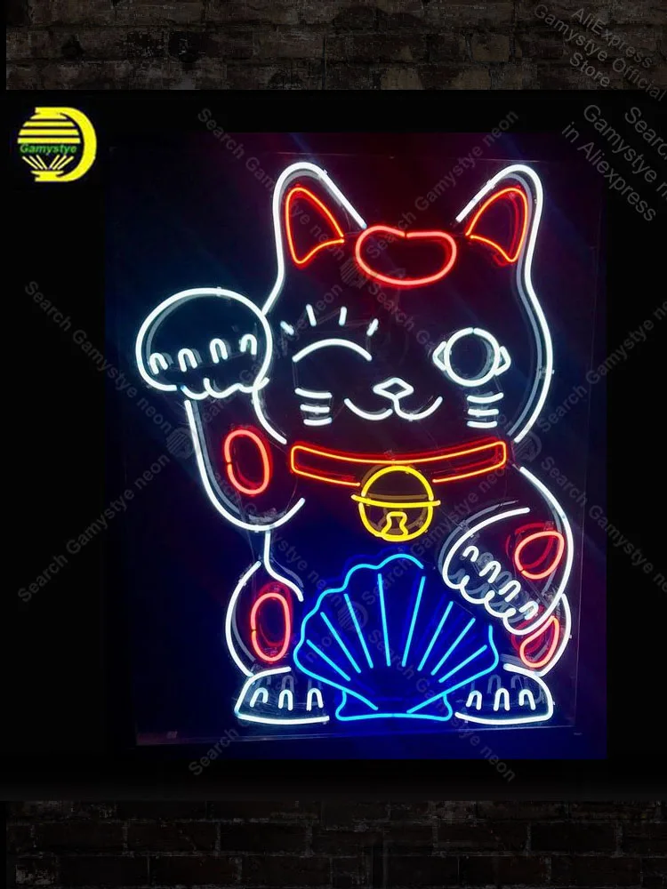 Китайский неоновый знак Lucky Cat лампочка в Лас Вегасе ручной работы светильник для