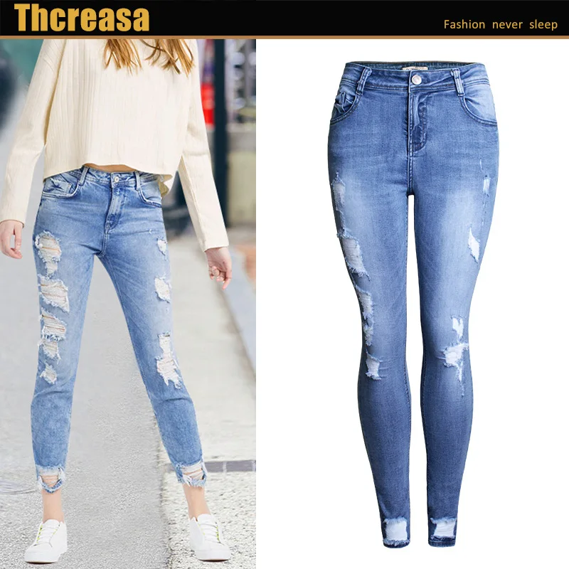 New Spring Summer Women Pants  Personality Ripped Jeans Women's Trousers