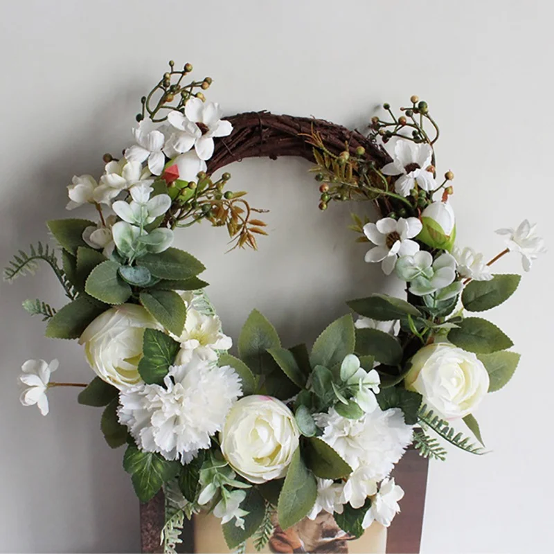 

Simulation Garland Ring Pendant Door Knocker Round Leaf Decoration Wreaths Wedding Holiday Party Door Hanging Accessories