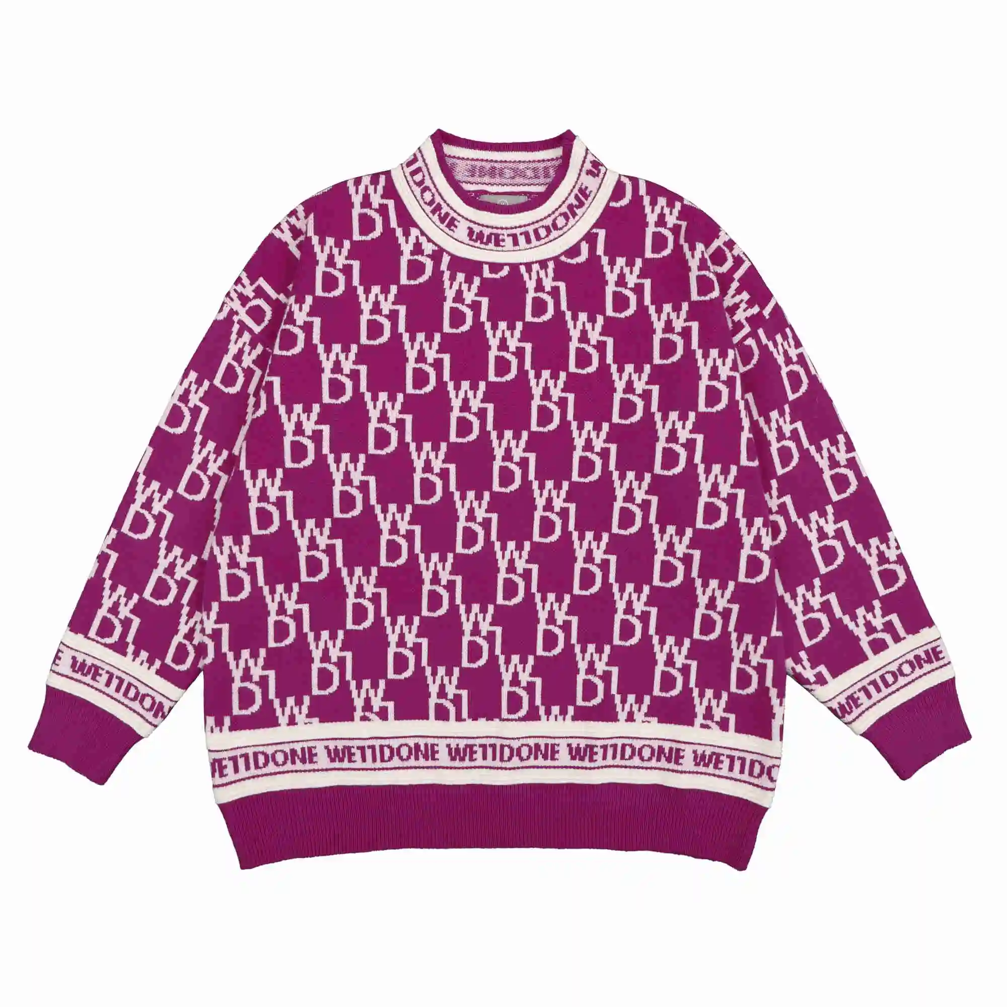 

Мужской женский жаккардовый свитер высшего качества с круглым вырезом Welldone свободный жаккардовый свитер 2021fw We11done вязаный свитер