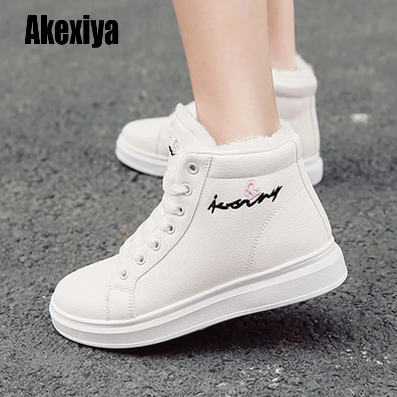 2019 зимние женские ботинки на меху теплые Повседневные высокие с плюшевой