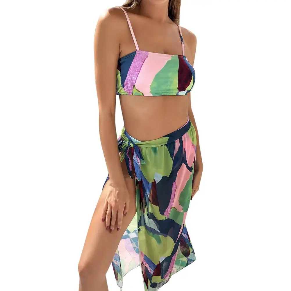 

3 Piece Swimsuit Blouse Beach Bikini Set Sexy Patterns Summer High Waist Floral Print Tight Backless For Women Tropical Style