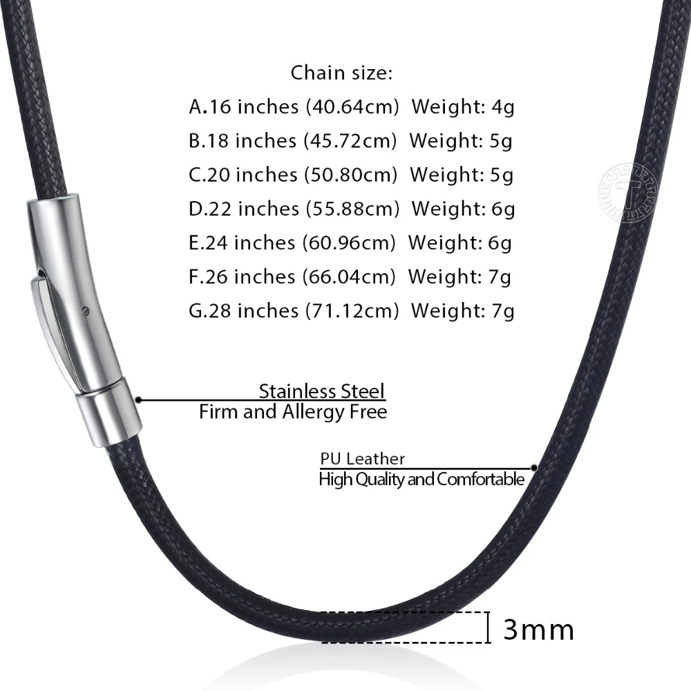 Ожерелье мужское из искусственной кожи с магнитной застежкой 3 мм LDN22 | Украшения