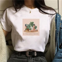 2021 cute green plants printed t shirt women fashion new style white tees female t shirt top summer graphic casual t shirt