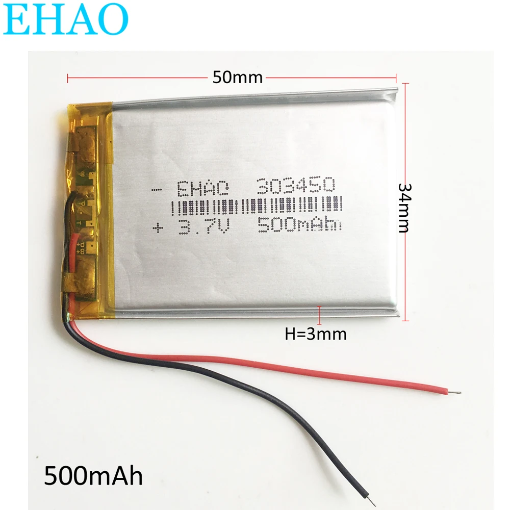 Литий полимерная аккумуляторная батарея EHAO 3 7 500 В 303450 мАч для Mp3 GPS видео игр bluetooth