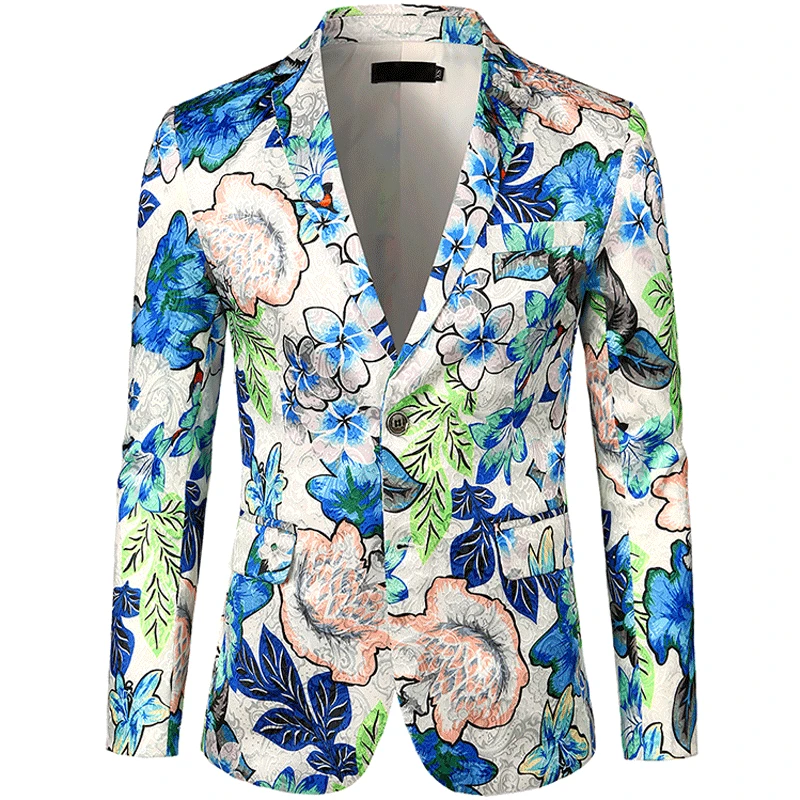 Модный 2019 Новый приталенный Блейзер с цветочным принтом для мужчин хорошее