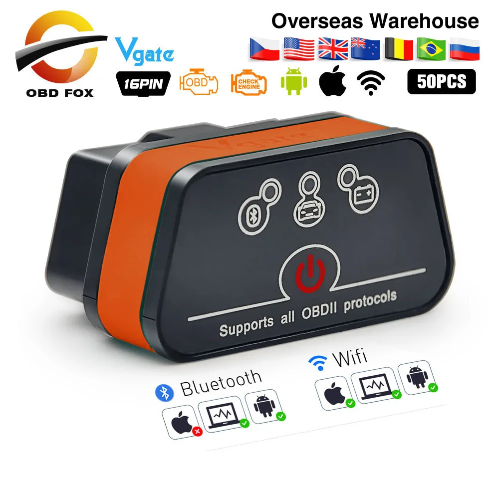 50 шт./лот Vgate icar2 Bluetooth/Wi Fi OBD2 диагностический инструмент ELM327 OBD 2 сканер ELM 327 для