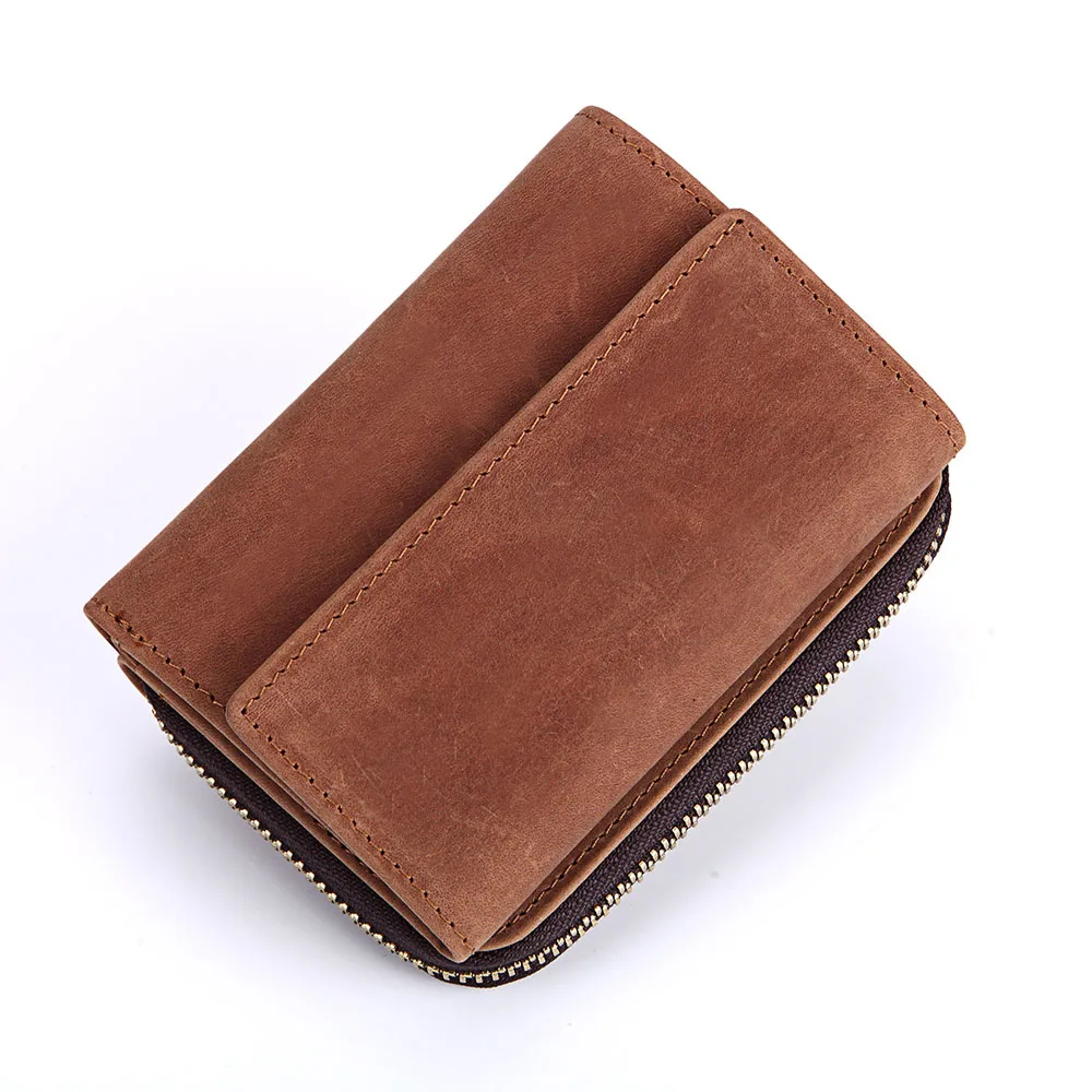 Дизайнерский брендовый мужской кошелек Crazy Horse из натуральной кожи тройного