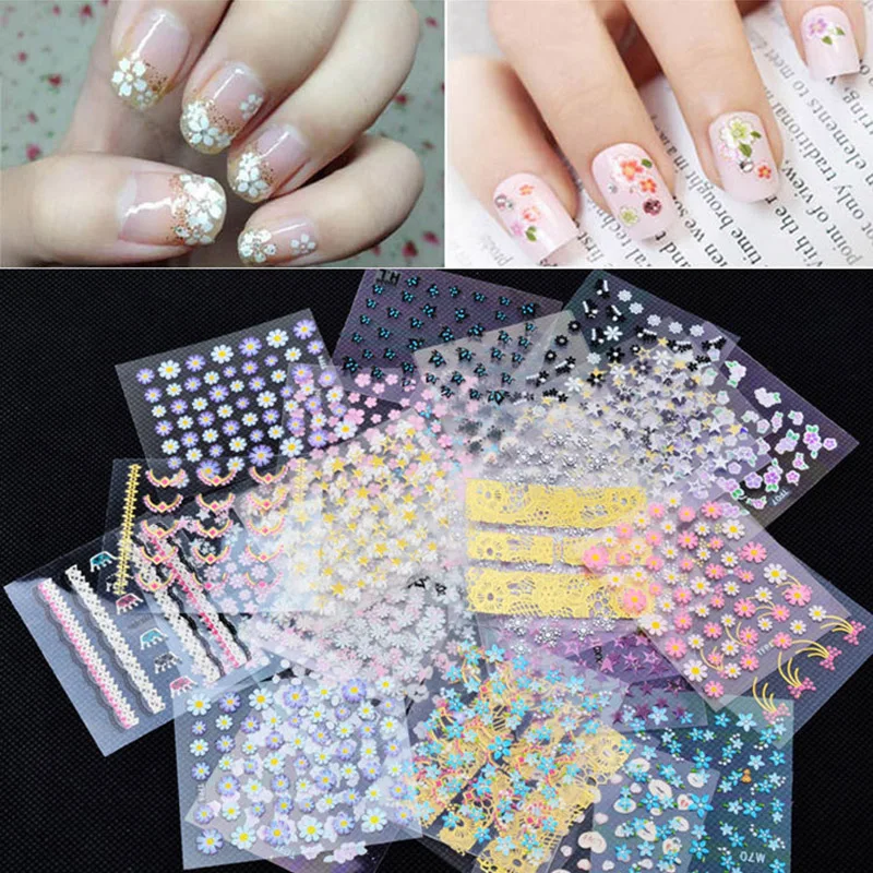 50 шт разноцветные цветы Стикеры 3D на ногти Nail Art Наклейки высокое качество