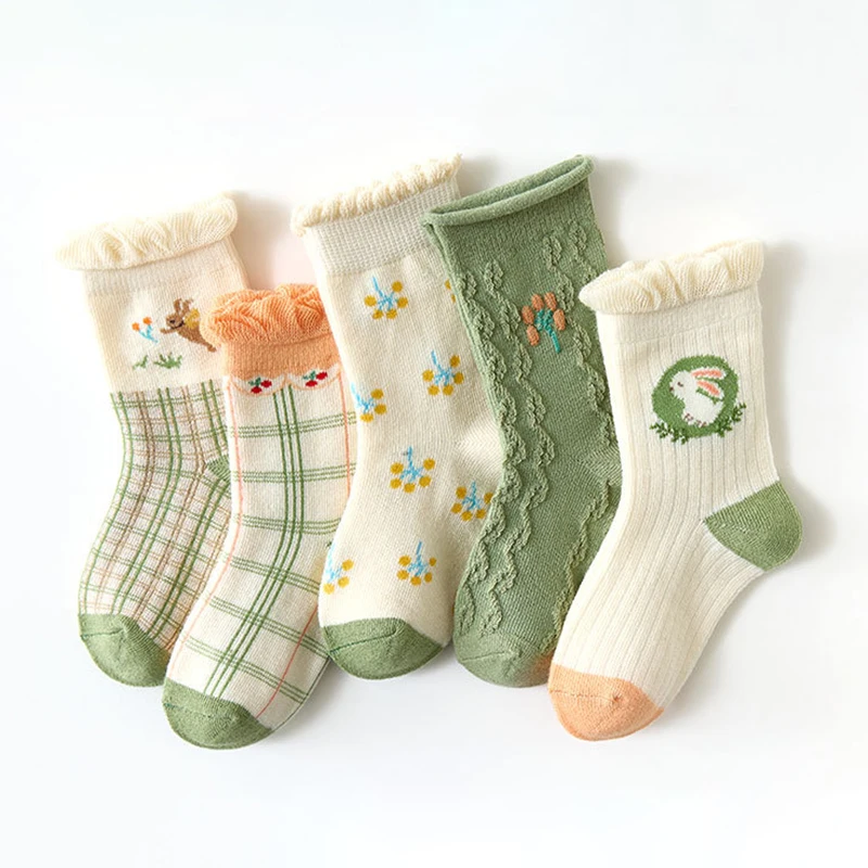 

5 Pairs/lot Cute Cotton Socks Chirldren Girls Fashion Autumn Winter Warm Socks Kids Stripe Plaid Cartoon Socks 1-12T