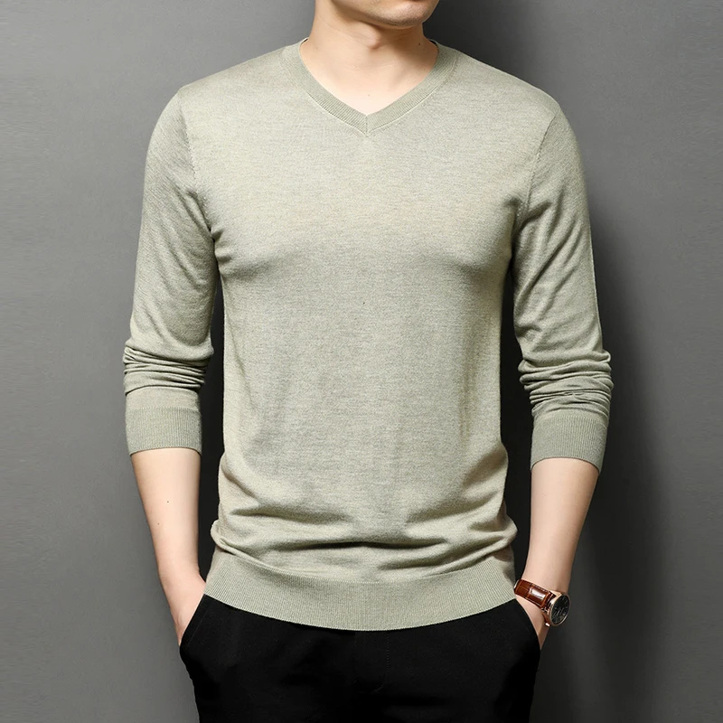 

V-neck solid color long-sleeved knit sweater men 2021 new autumn and winter bottoming shirt zde1825