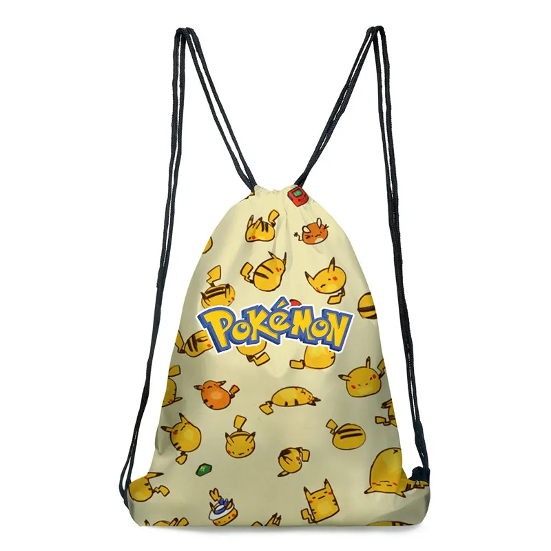 

Pokemon Cute Printed Drawstring Bag Storage Pocket Anime Backpack Pikachu Pattern Backpack Boys Girls Cotton Fabric Bags