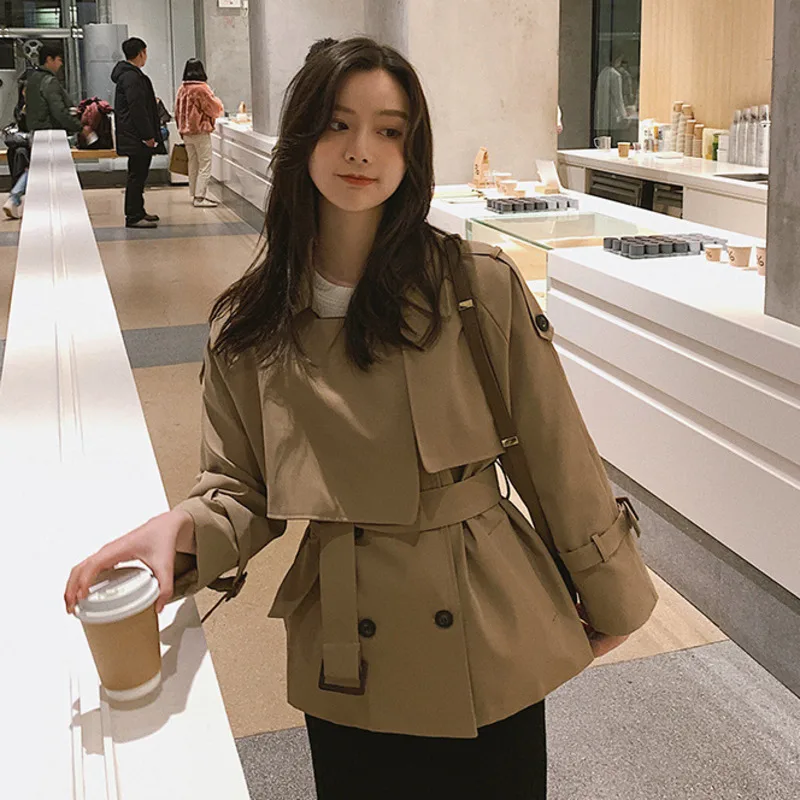 LANMREM 2020 новый весенний женский сплошной цвет двубортный пояса для верхней одежды