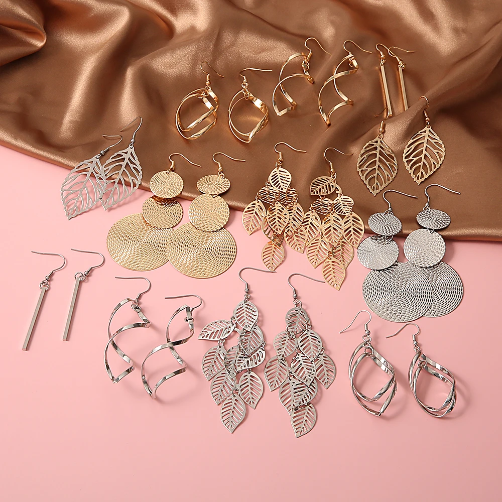 2020 Trend Leaves Drop Earrings Fashion Golden Silver Color Unusual Dangle Geometry for Women New Year Wedding Gifts |