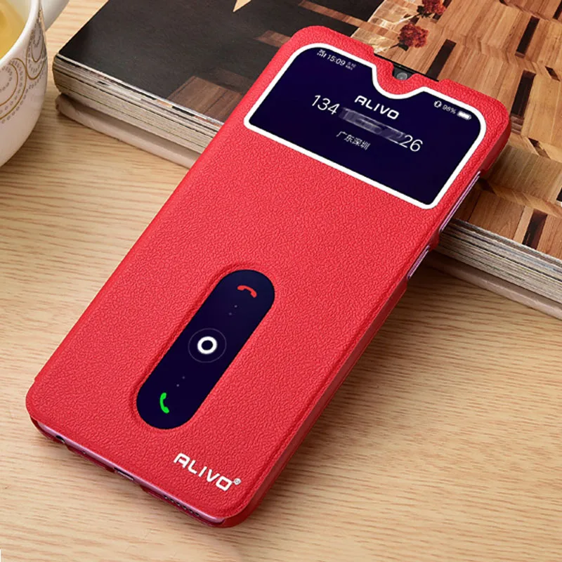 Red ДЛЯ VIVO Y91C кожаный чехол для просмотра окна Книга Стенд откидная крышка для Vivo Y91C Y91 C Y93 Y91i чехол для телефона Чехлы для VIVO Y91C Y 91C - Цвет: Red