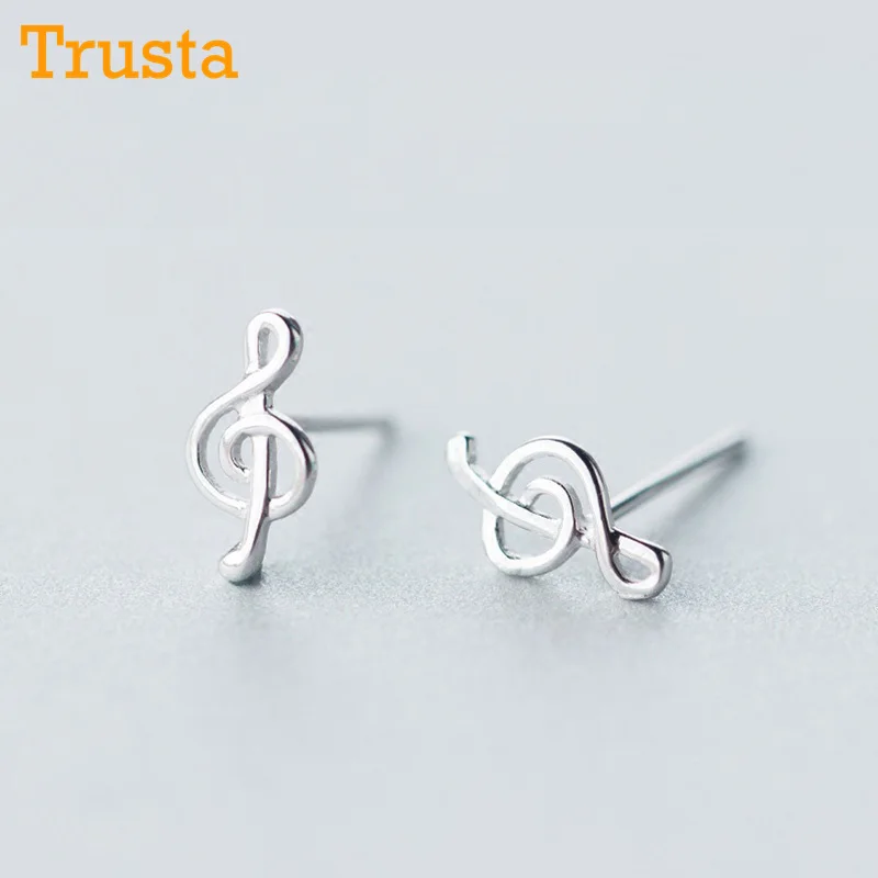 Trusta, 925 пробы, серебряные женские ювелирные изделия, модные милые миниатюрные серьги-гвоздики 0,5 см X 1 см с музыкальными нотами, подарок для девочки, ребенка DS111