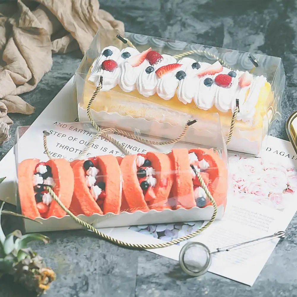 10 шт. прозрачная коробка для торта с ручкой швейцарский рулон кексов упаковочная