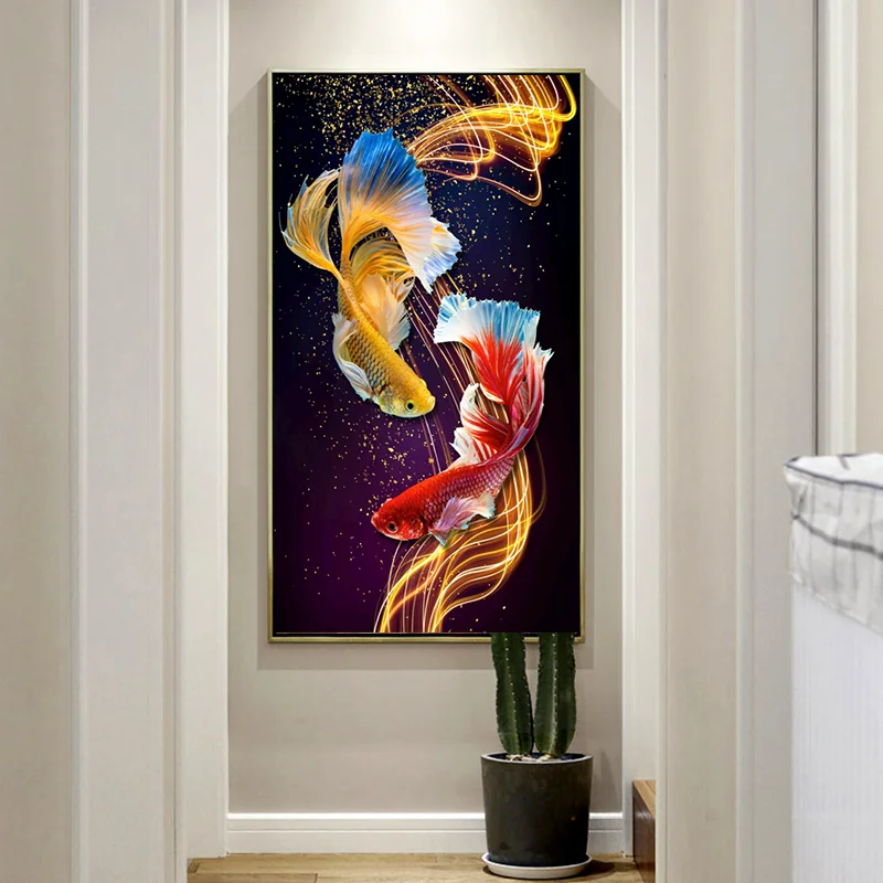 

Animal koi DIY Diamond Painting Fish Round Diamond Embroidery Goldfish Cross Stitch Rhinestones Diamond Mosaic decor