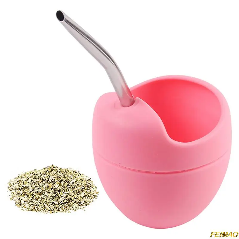 

5oz Silicone Bombillas Yerba Mate Cup Set Tea Cup With Yerba Bombilla Straw