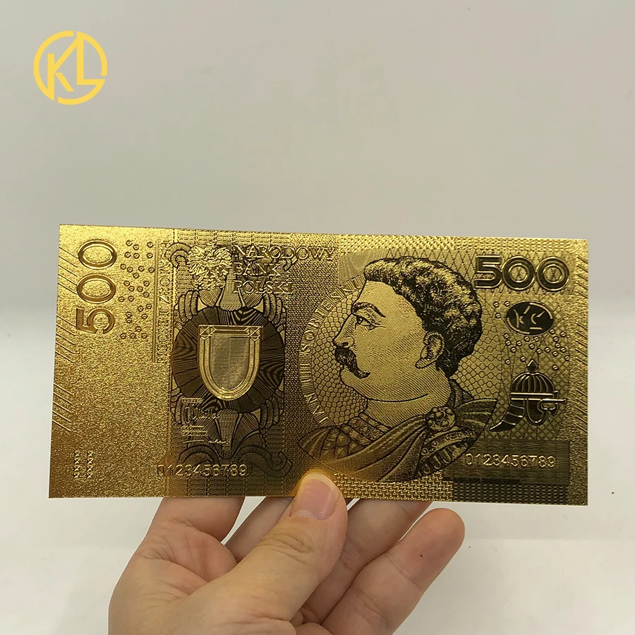 500PLN Горячее предложение, 1 шт., неизданный выпуск 1994 года, польская валюта, спроектированная цветная 24K позолоченная банкнота 500 злотых для банка, сувенирные подарки - Цвет: 500PLN