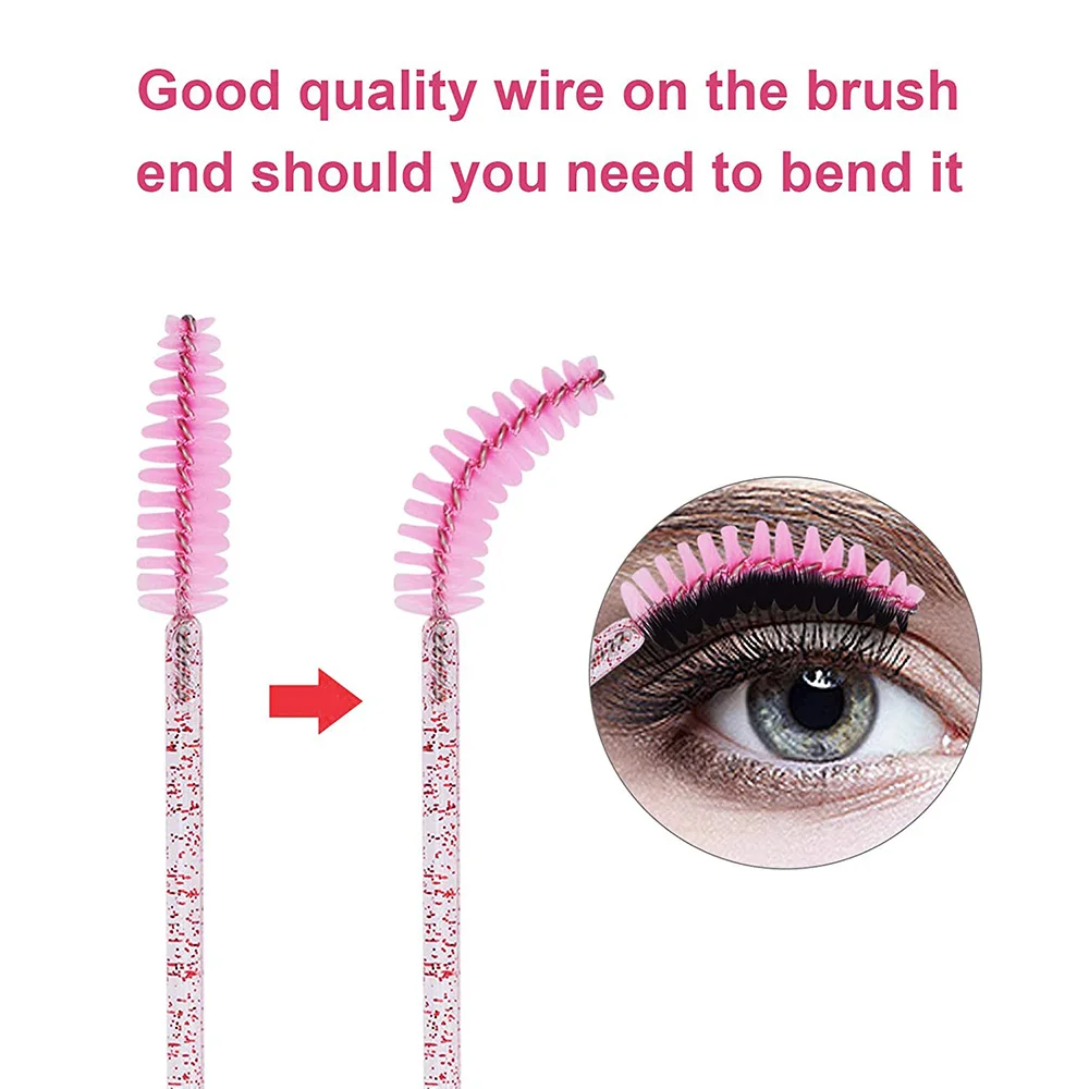 500pcs Disposable Eyelash Brushes Eyelash Mascara Applicator Crystal Eyelash Makeup Brush Eyelash Extension Tool Shiny Handle