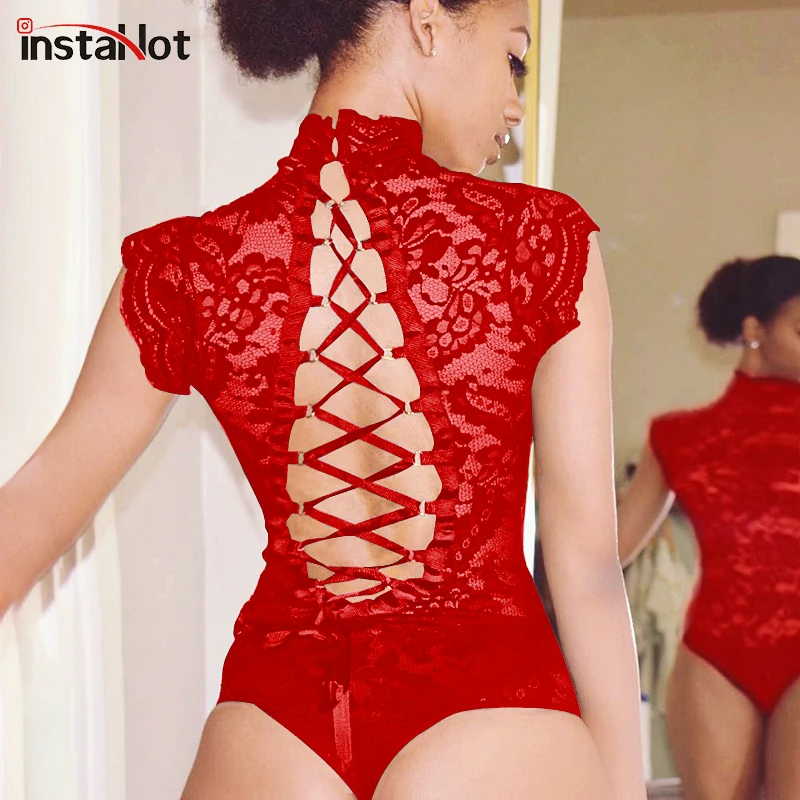 Женский сетчатый кружевной комбидресс InstaHot сексуальный облегающий без рукавов с