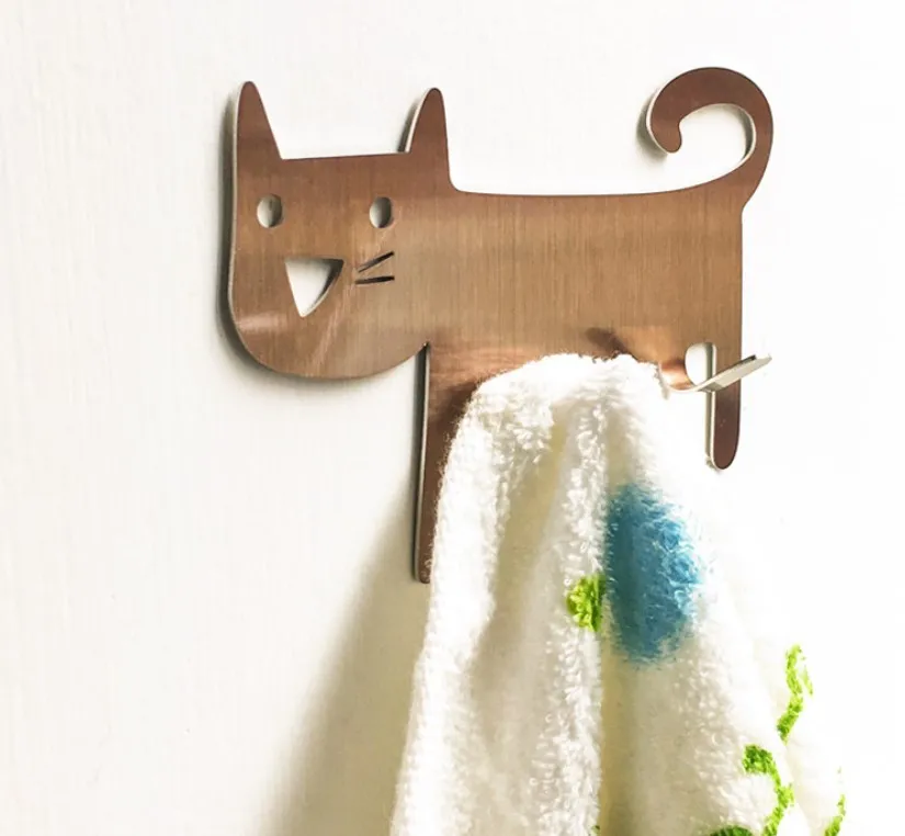 

200cps Kitchen Wall Door Metal Hook Key Hanger Cat Tail Shaped Decorative Holder Clothes Storage Rack Seamless Hook Accessories