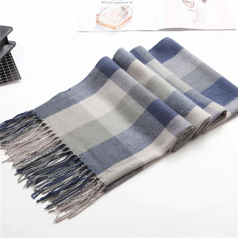 Женский клетчатый шарф зимний однотонный из искусственного кашемира двойного