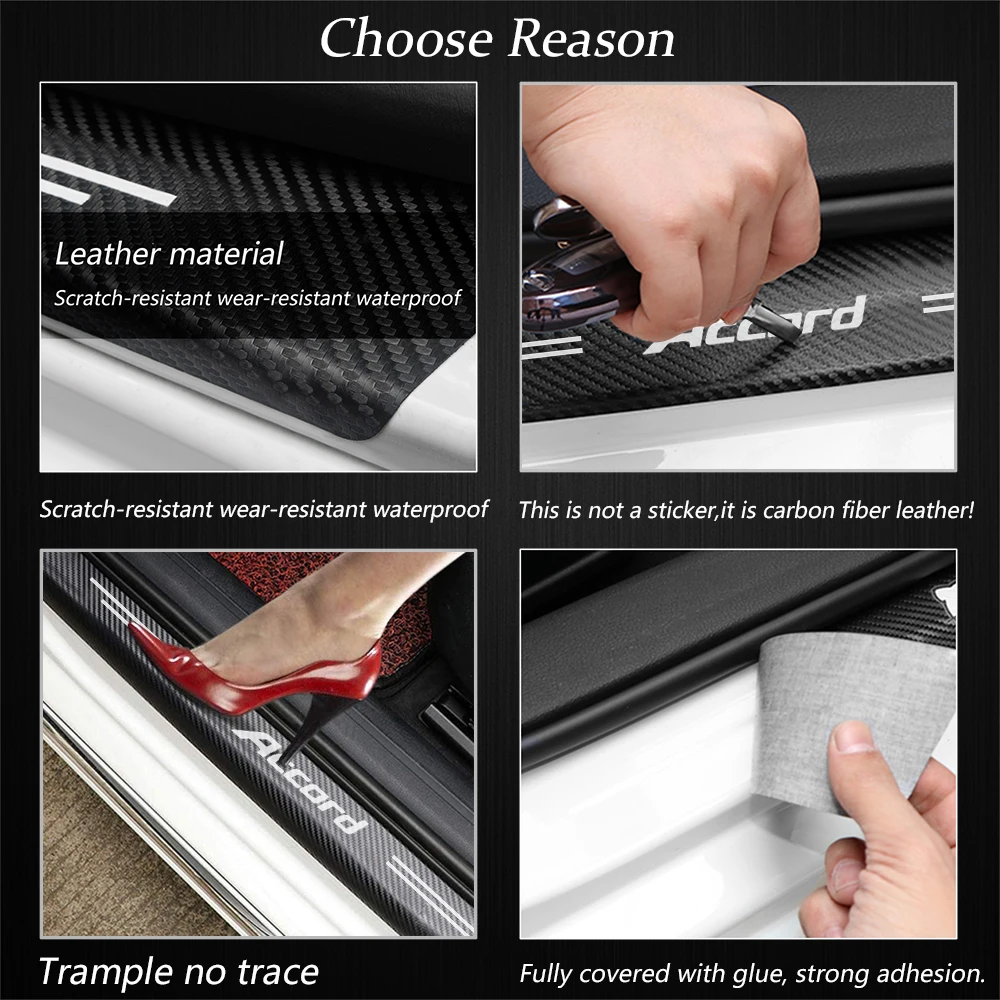 

4Pcs Car Scuff Plate Door Threshold Sill Stickers For Honda Accord 7 8 9 10 2020 2019 2018 2017 - 2003 Car Styling Logo Covers