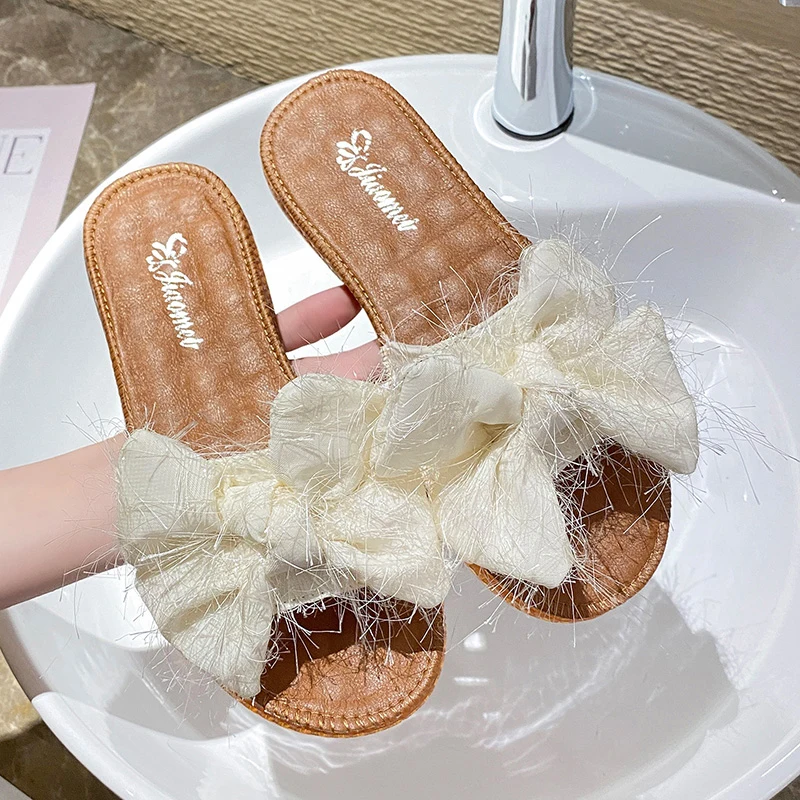 

Butterfly-Knot Rubber Slippers Flat Shoes Female Luxury Slides Slipers Women Designer Summer 2021 Basic Butterfly-knot PU