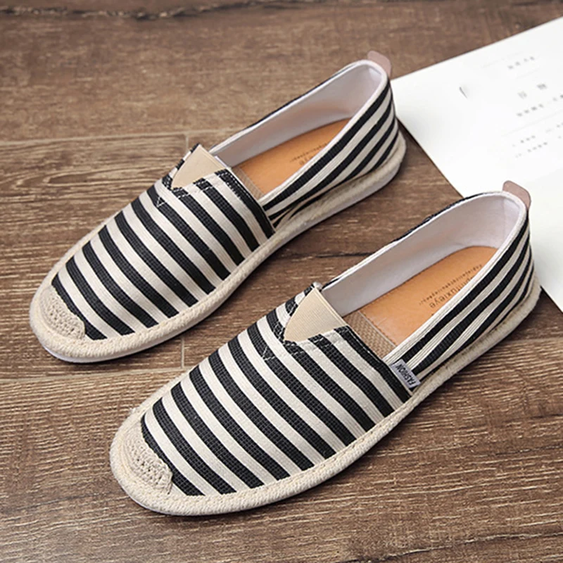 

Fashion Stripe Men's Canvas Shoes Sweat-absorbent Breathable Linen Casual Fisherman Shoes Men Old Beijing Cloth Shoes