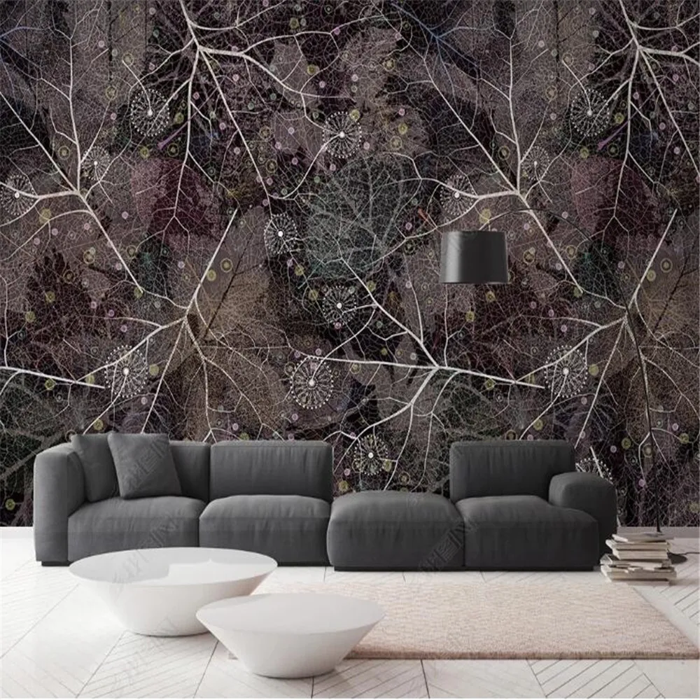 

3D фотообои Milofi на заказ, настенные скандинавские ретро обои с темными перьями для дивана, спальни, украшение для дома, фоновая стена