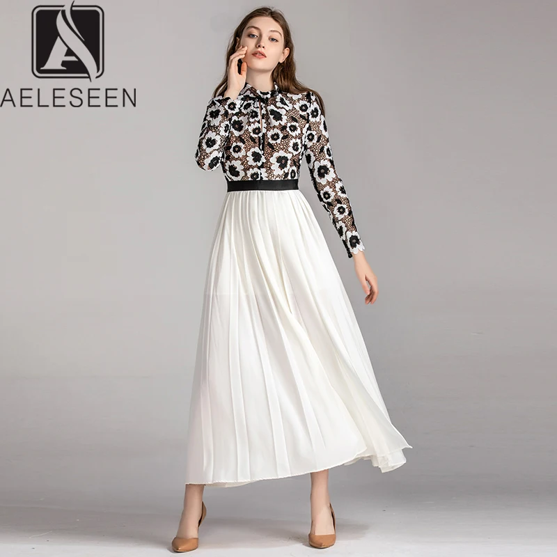 AELESEEN Новая мода 2019 осенние высокие уличные платья для женщин роскошный пэчворк