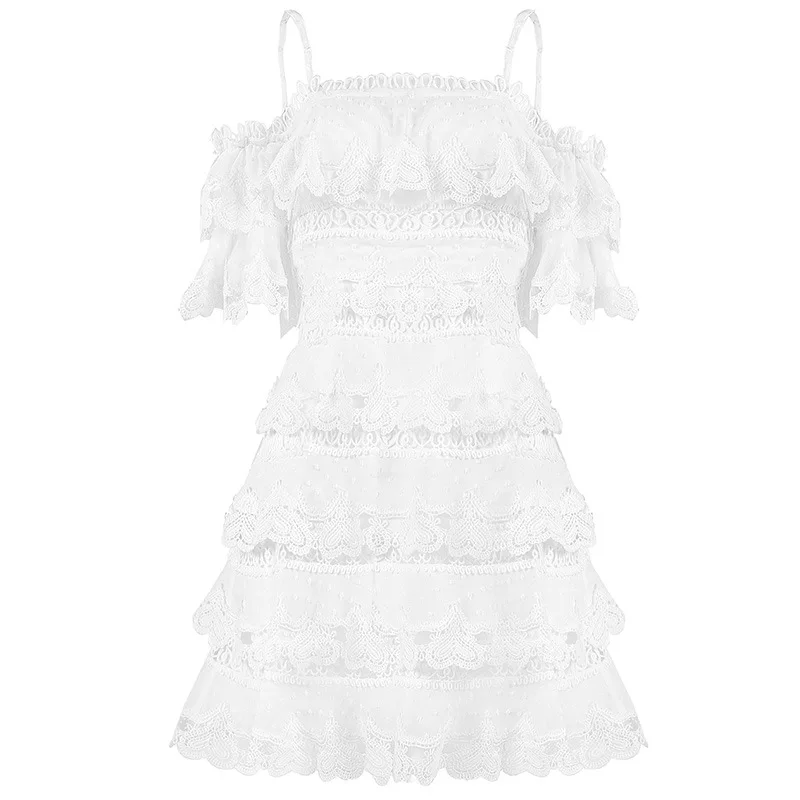 

2021 Fashion Women Dresses Short Sleeve Slash Neck Femmes Dresses Beach Style Spaghetti Strap Lace Holiday Luxury Mini Dresses
