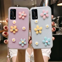 p40 pro plus 3d bloemen glitter phone case for huawei p40 pro plus transparante bling soft tpu back cover
