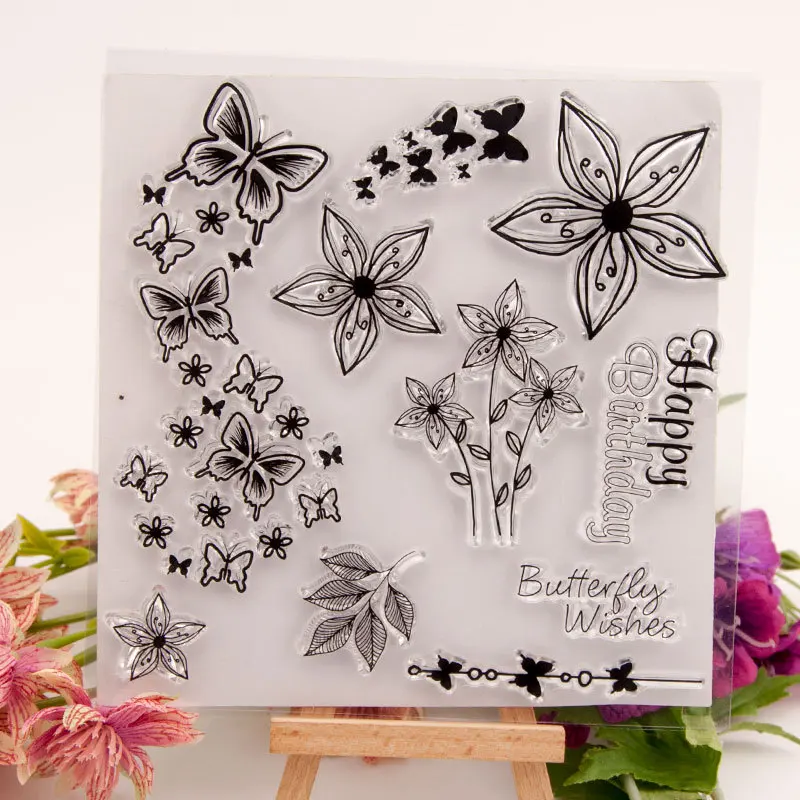 

Butterfly Flowers Clear Stamps for Card Making Decoration and DIY Scrapbooking T1471