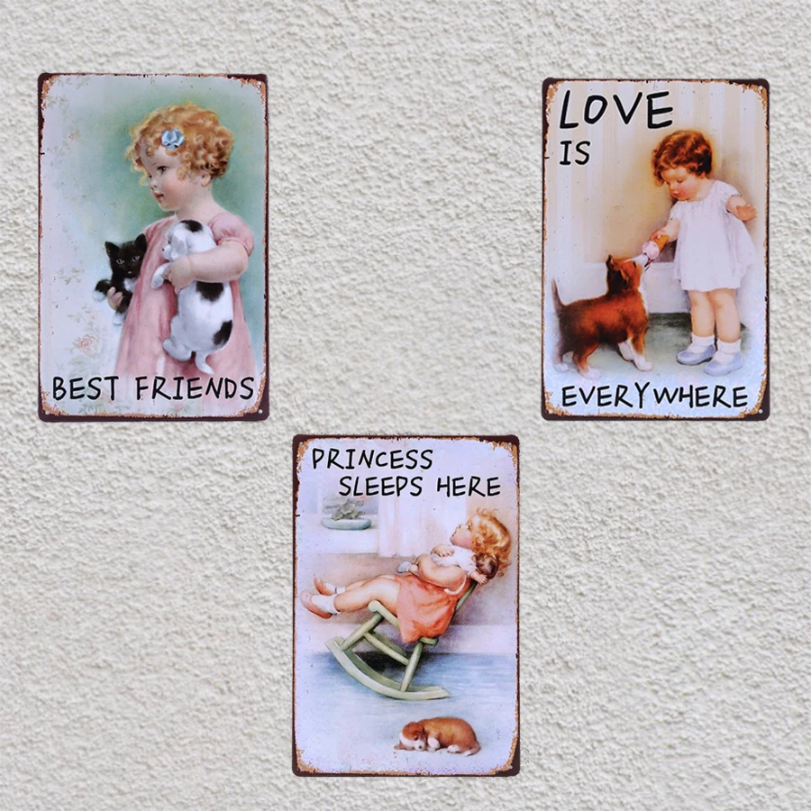 1 шт. жестяные таблички с животными собаками и маленькой милой девочкой | Дом сад